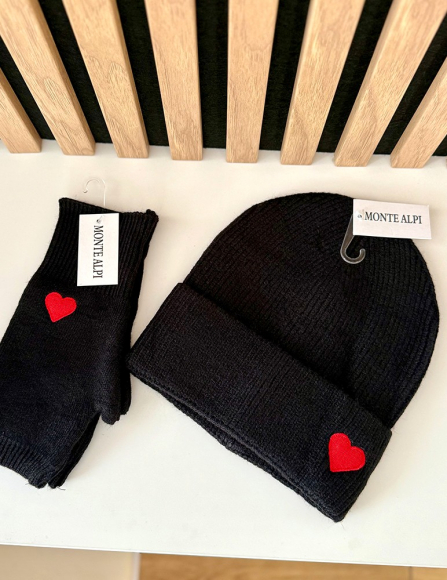 Čierna čiapka s rukavicami Raquel