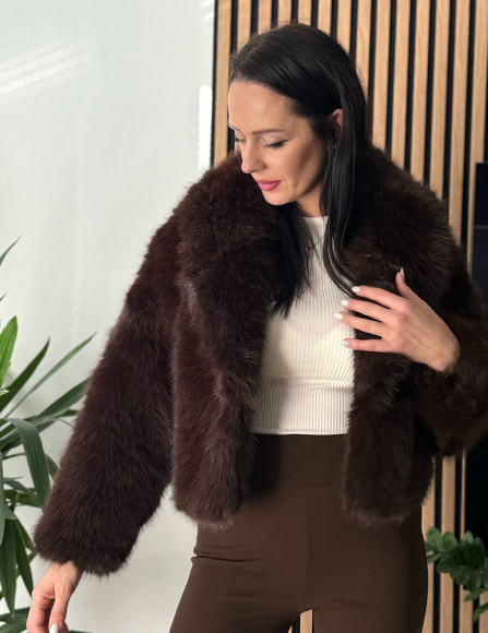Hnedý kožušinový kabát Yumna