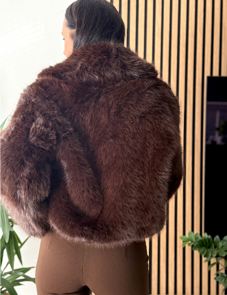 Hnedý kožušinový kabát Yumna