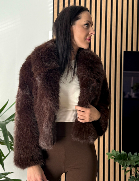 Hnedý kožušinový kabát Yumna