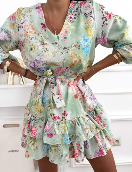 Svetlozelené kvetované šaty Dulcie